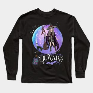 Magic Witch Tarot cards Beware potion witchy hat Witchcraft astrology Halloween Long Sleeve T-Shirt